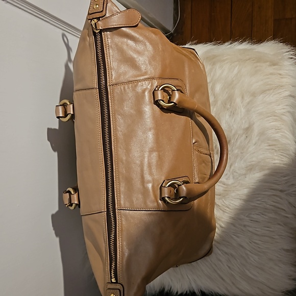 Coach Ashley Shimmery Tan Or Metallic Gold Bronze Leather Script Satchel F15447 - Picture 4 of 12